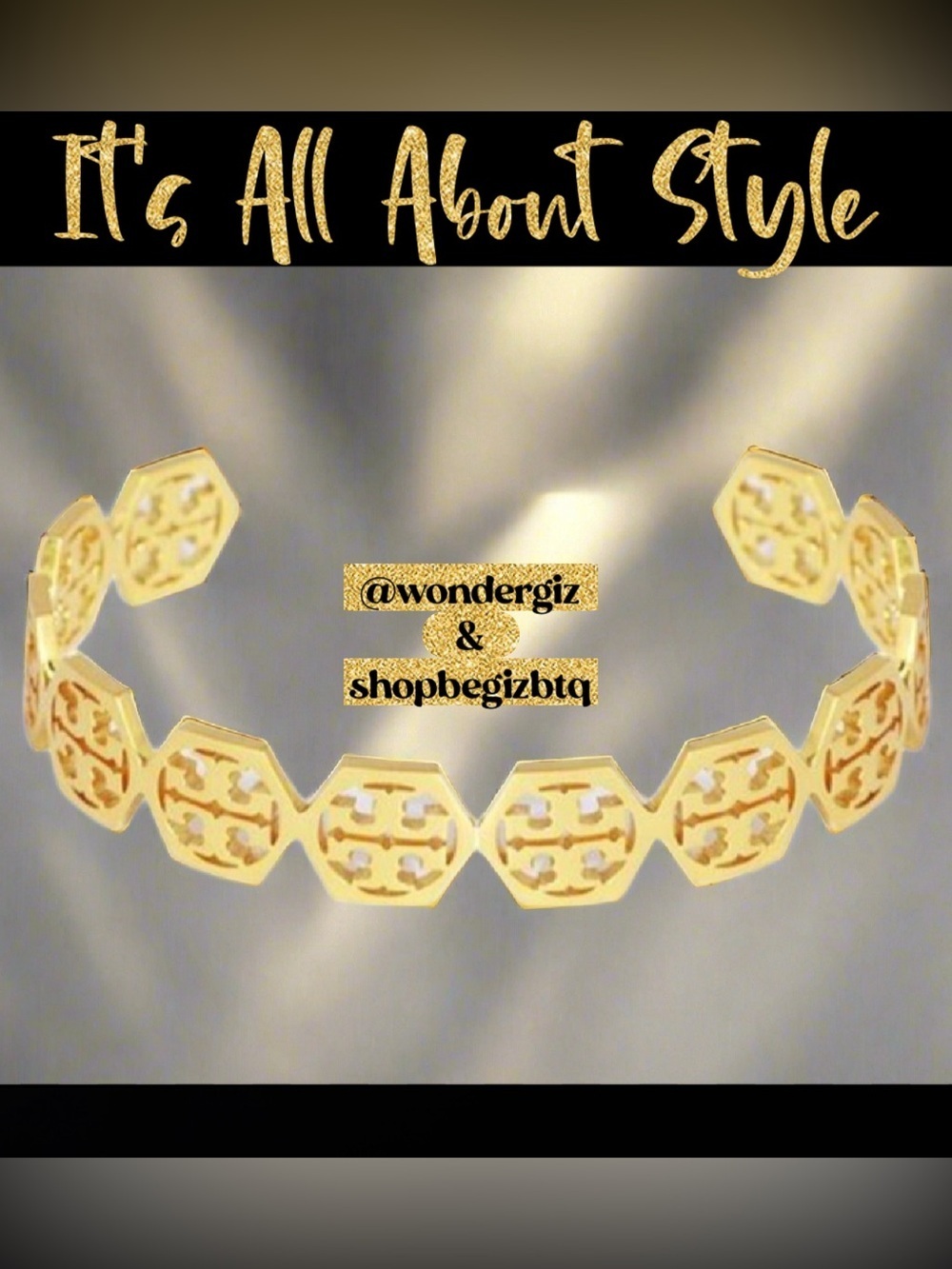 Tory Burch Authentic Gold Hexagon Logo Cuff Bracelet